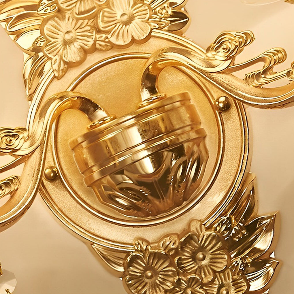 2-Light Flower Crystal Wall Sconce — Gold Aluminum Alloy, LED, Three-Step Dimming, 16.1" W