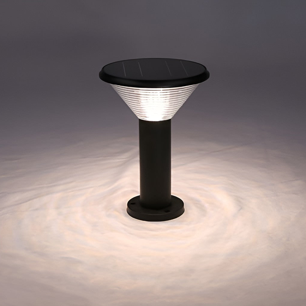 Modern Cylindrical Tapered Solar LED Bollard Light — Black Aluminum, 3-Step Dimming, Remote Control, 24" or 31"