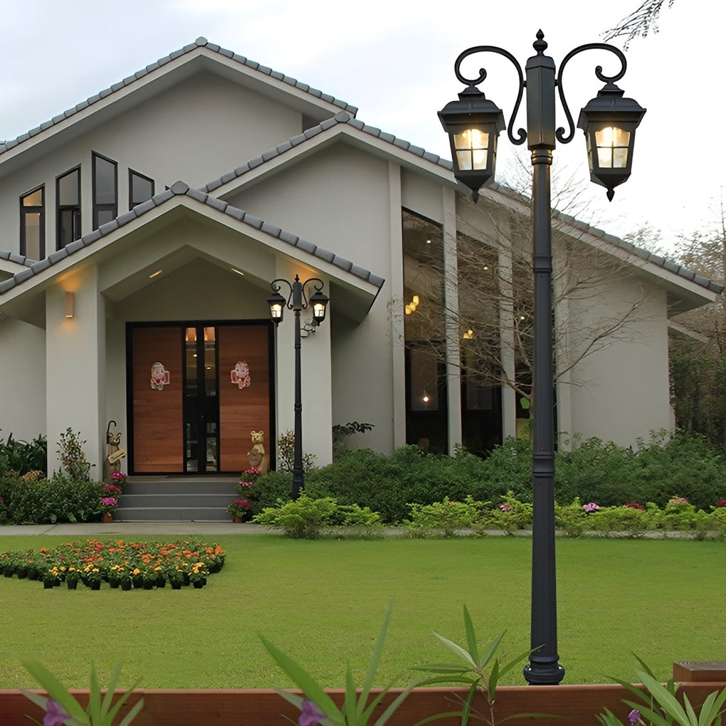 Black Outdoor Post Lights, Set of 2 — Aluminum & Glass, E27, 15W / 30W, 118" Tall, 3000K Warm White