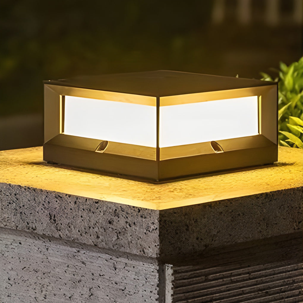 Modern Square Solar & Hardwired Outdoor Post Light — Die-Cast Aluminum, Black, IP54, Warm White 3200K