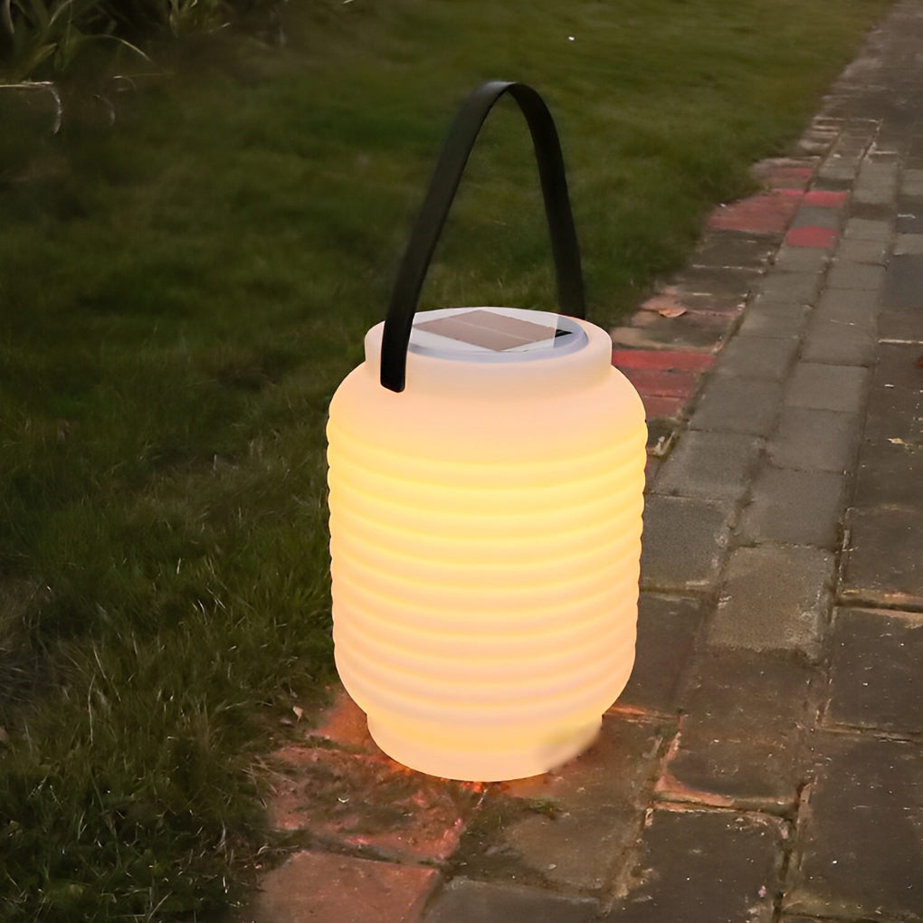 Cylinder Solar LED Portable Lantern — PE, White, IP65 Weatherproof, Remote Control, 12–18 Hr Runtime