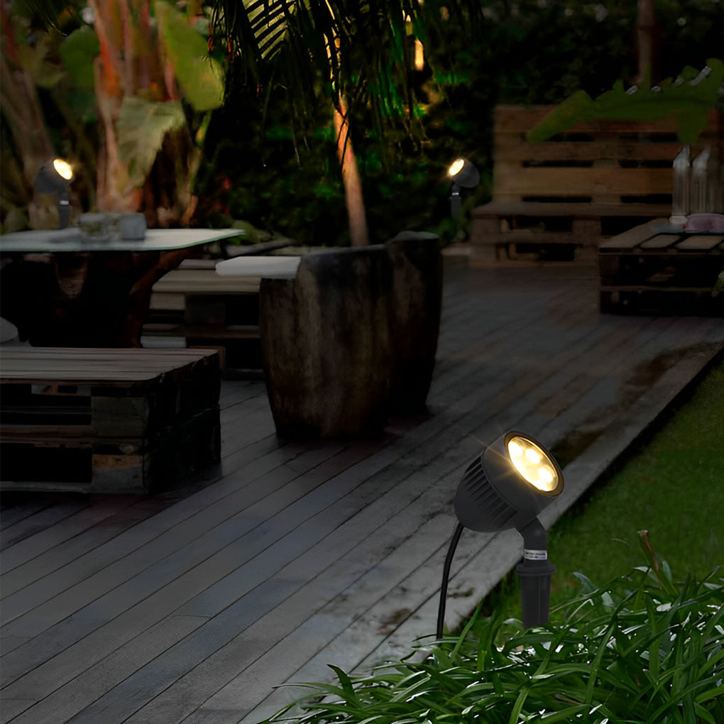 Modern Adjustable Round Outdoor Spotlight — Black Aluminum, LED COB, 6W, IP65 Weatherproof