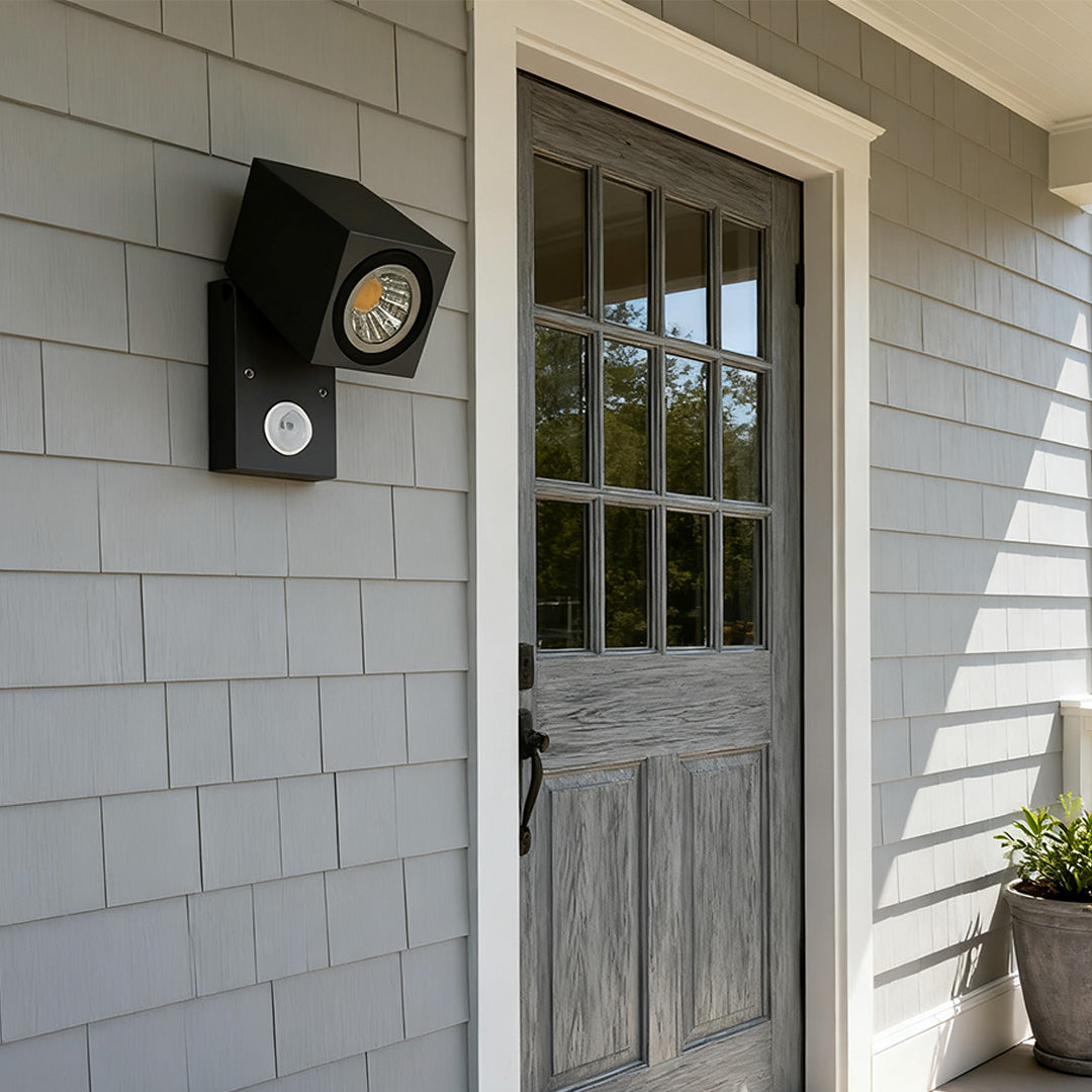 Square Adjustable Outdoor Wall Sconce — Black Aluminum, 5W COB LED, Motion Sensor, IP65, 3000K / 6000K