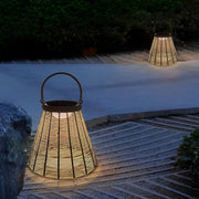 Retro Solar Outdoor Lantern — Iron and Rattan, LED, IP65 Weatherproof, 13" × 14"
