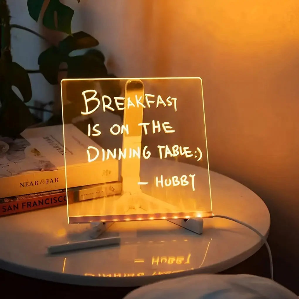 LED Acrylic Message Board Colorful Writable Table Lamp Luxe