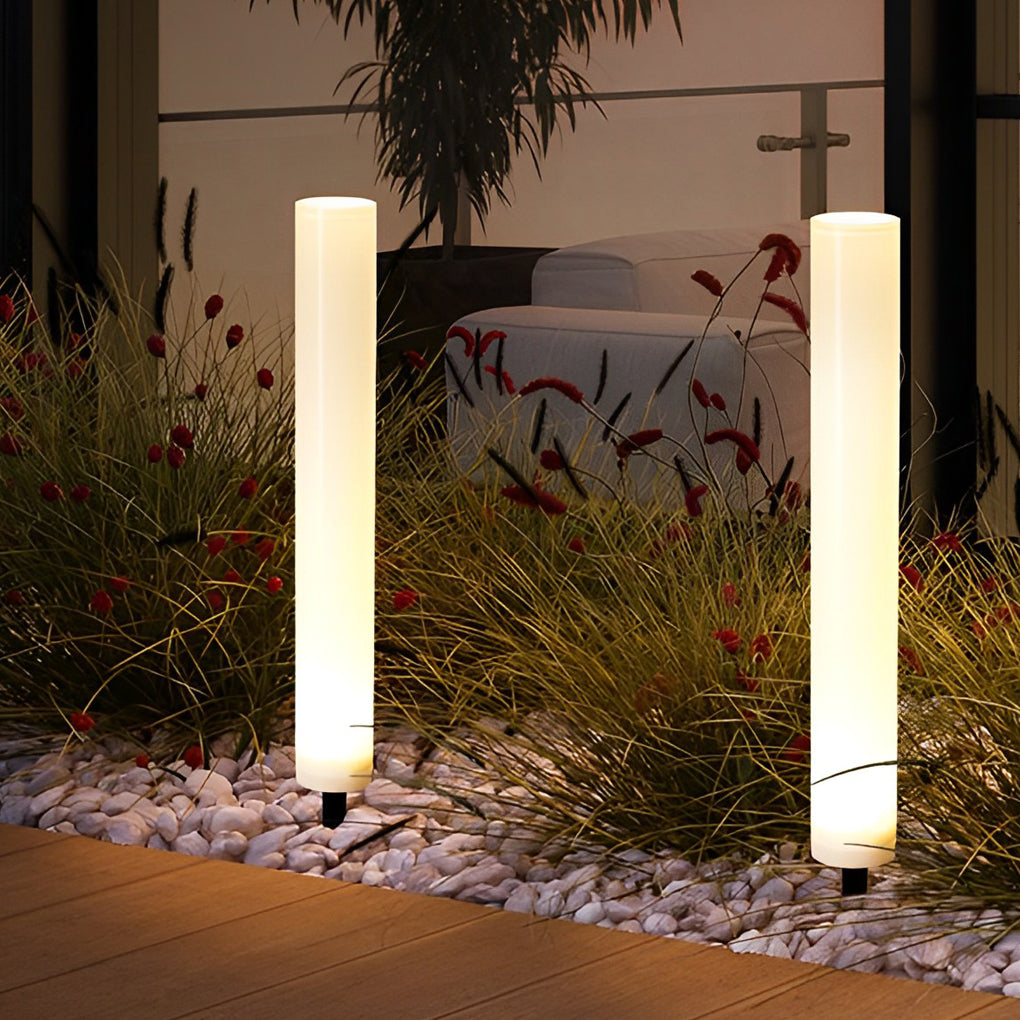 Modern Solar Bollard Light — White PC, Cylindrical, 3000K/6000K, 23.8" Height, Waterproof