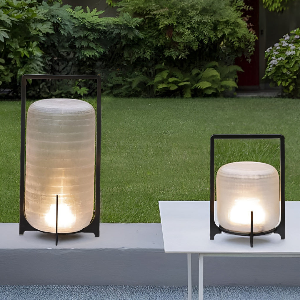 Industrial Lantern Outdoor Floor Lamp — Stainless Steel & Acrylic, Solar, IP65 Weatherproof