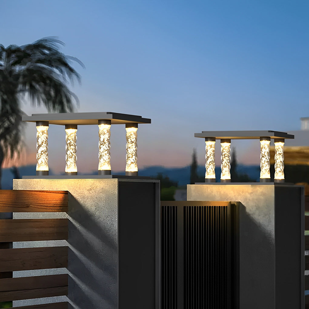 Bubble Square Solar Post Cap Light — Die-Cast Aluminum, LED, IP45 Waterproof, 3000K Warm White