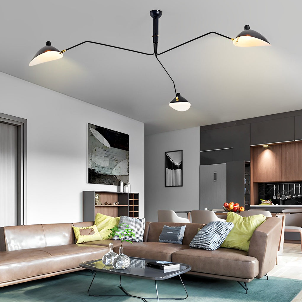 Duckbill Shade Modern Chandelier — Black Copper, 360° Rotating Adjustable Arms, E27 60W, 3000K, 3-Light / 6-Light