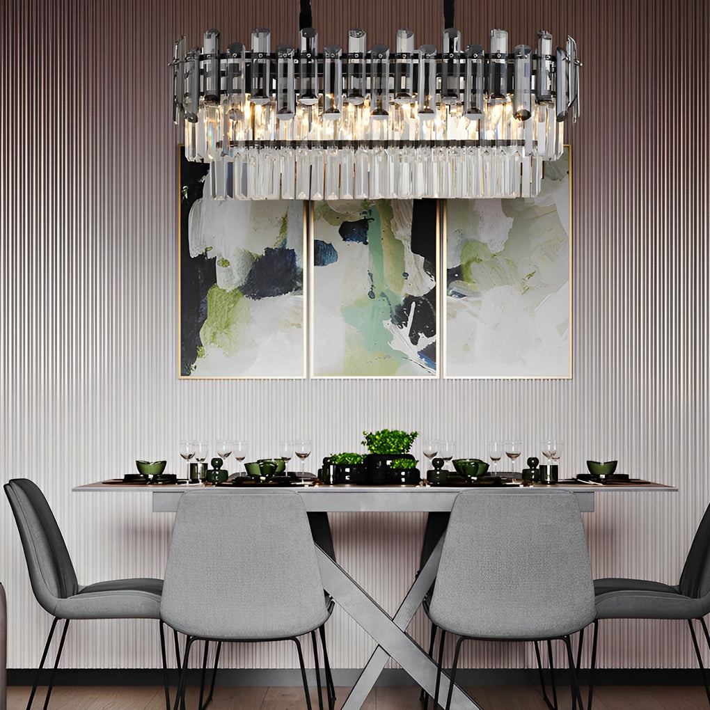Postmodern Rectangular Crystal Chandelier — Iron and Crystal, Three-Step Dimming LED, E14, 3000K/4500K/6000K