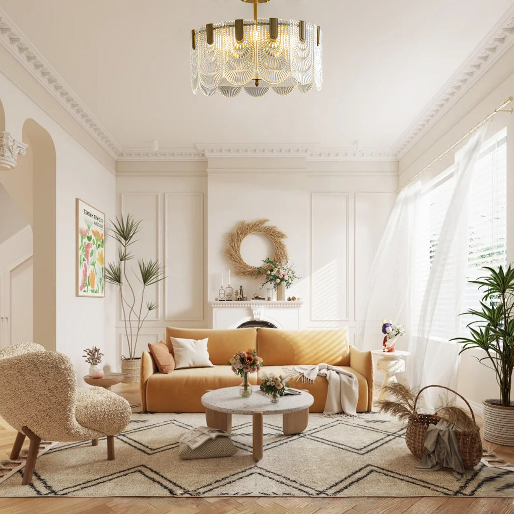 Round French Court Glass Chandelier — Copper Hardware, Three-Step Dimming (3000K/4500K/6000K), 15.7"–23.6"