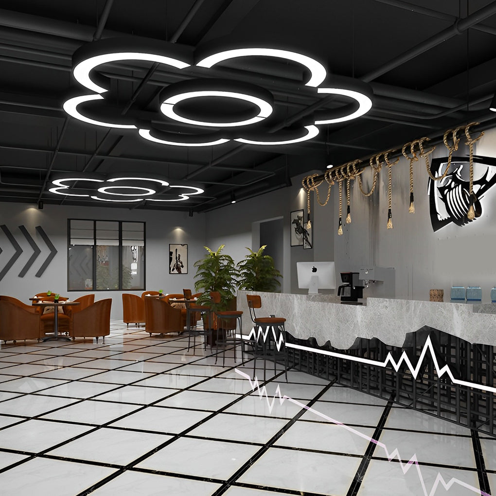 C-Shape Semicircular LED Pendant — Black Iron, Acrylic Diffuser, 6000K, 8 Size Options