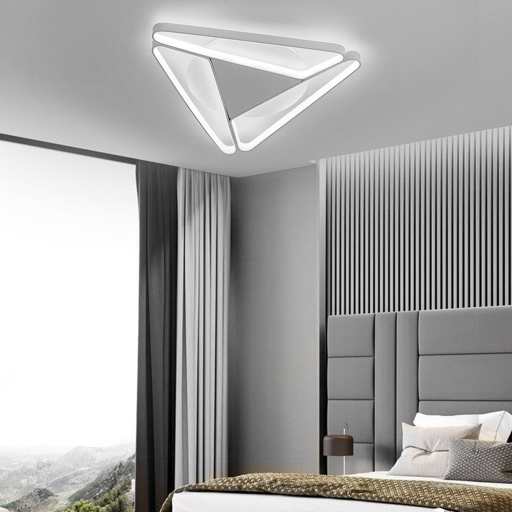 Geometric LED Flush-Mount Ceiling Light — Metal & PVC, 3-Light, 14W, 20" Diameter, Modern