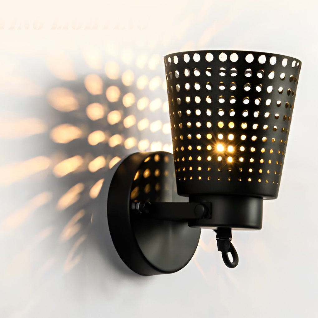 Retro Hollow Industrial Plug-In Wall Sconce — Black Iron, Adjustable Arm, E27, 1-, 2-, or 3-Light