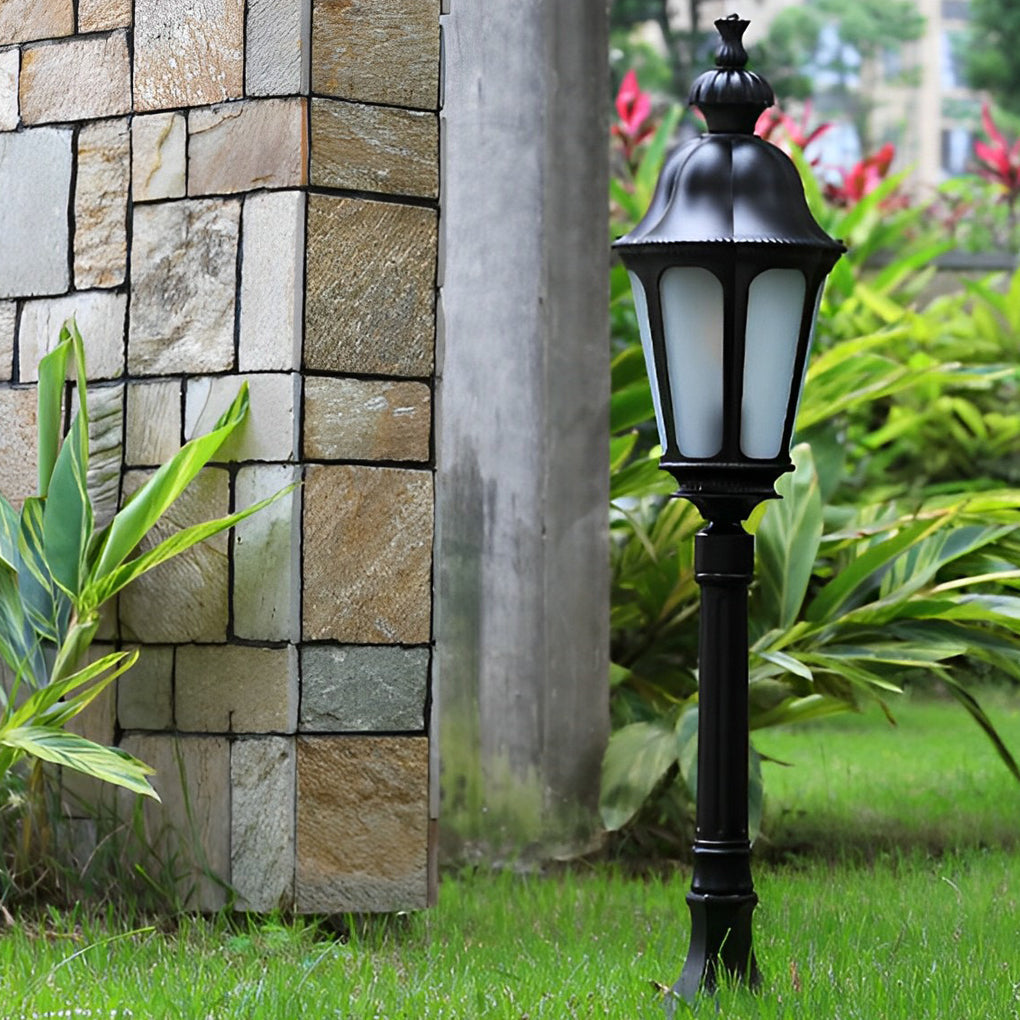 Black Outdoor Pathway Lamp Post — Die-Cast Aluminum and Glass, E27, 37" H, IP-Rated Weatherproof