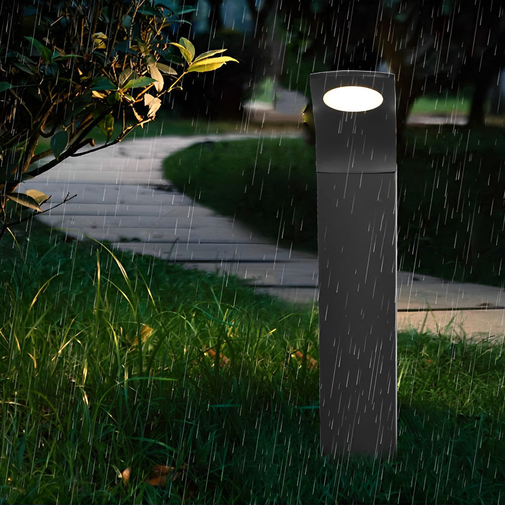 Curved-Head COB LED Bollard Path Light — Matte Black Aluminum, 10W, IP65 Weatherproof, 3000K Warm White