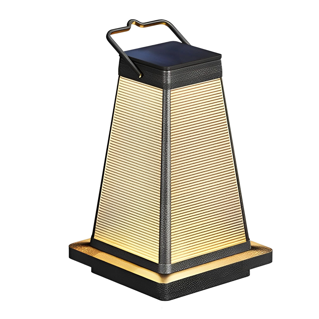 Modern Square Portable Solar Outdoor Lantern — Die-Cast Aluminum, Black, LED, Waterproof