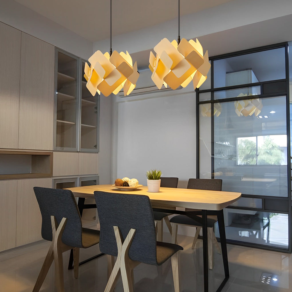 Modern Acrylic Pendant Light — 15.7" Diameter, Adjustable 59.1" Wire, White / Blue / Wood