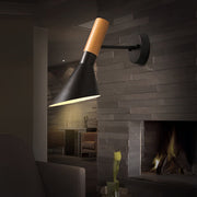 Retro Industrial Plug-in Wall Sconce — Wood and Iron, E27 LED, 12", Black or White