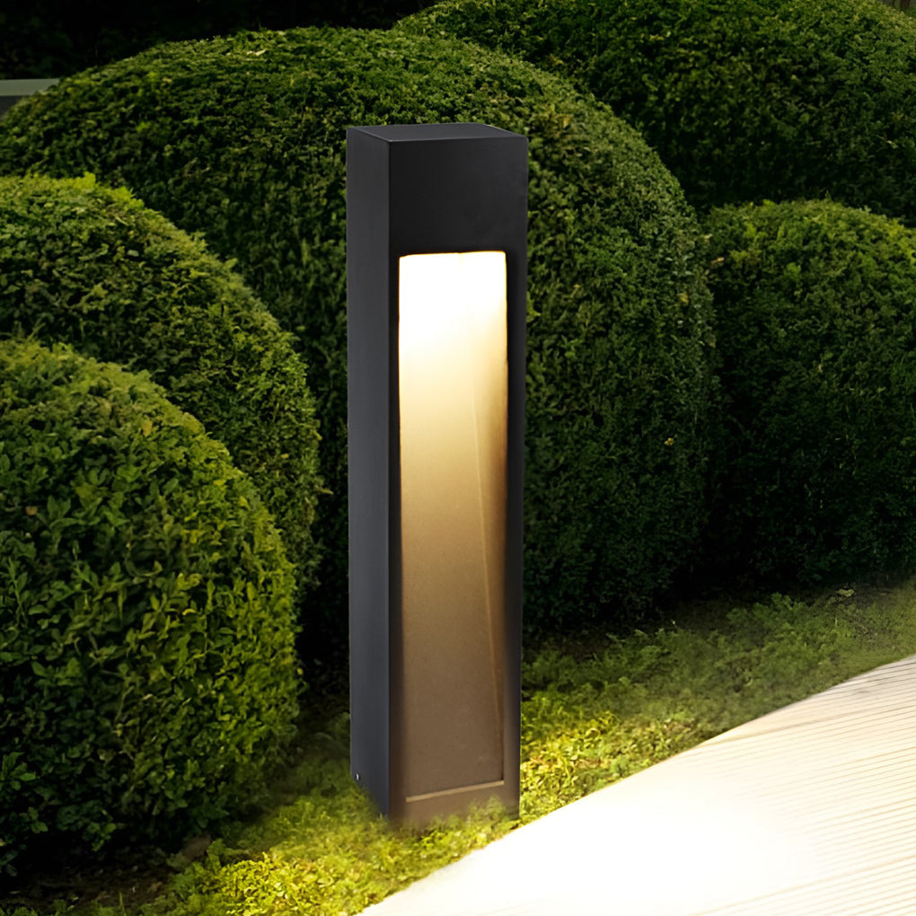 Industrial Rectangular LED Bollard Path Light — Black Iron & Glass, 5W, IP54 Weatherproof, 23.6" H