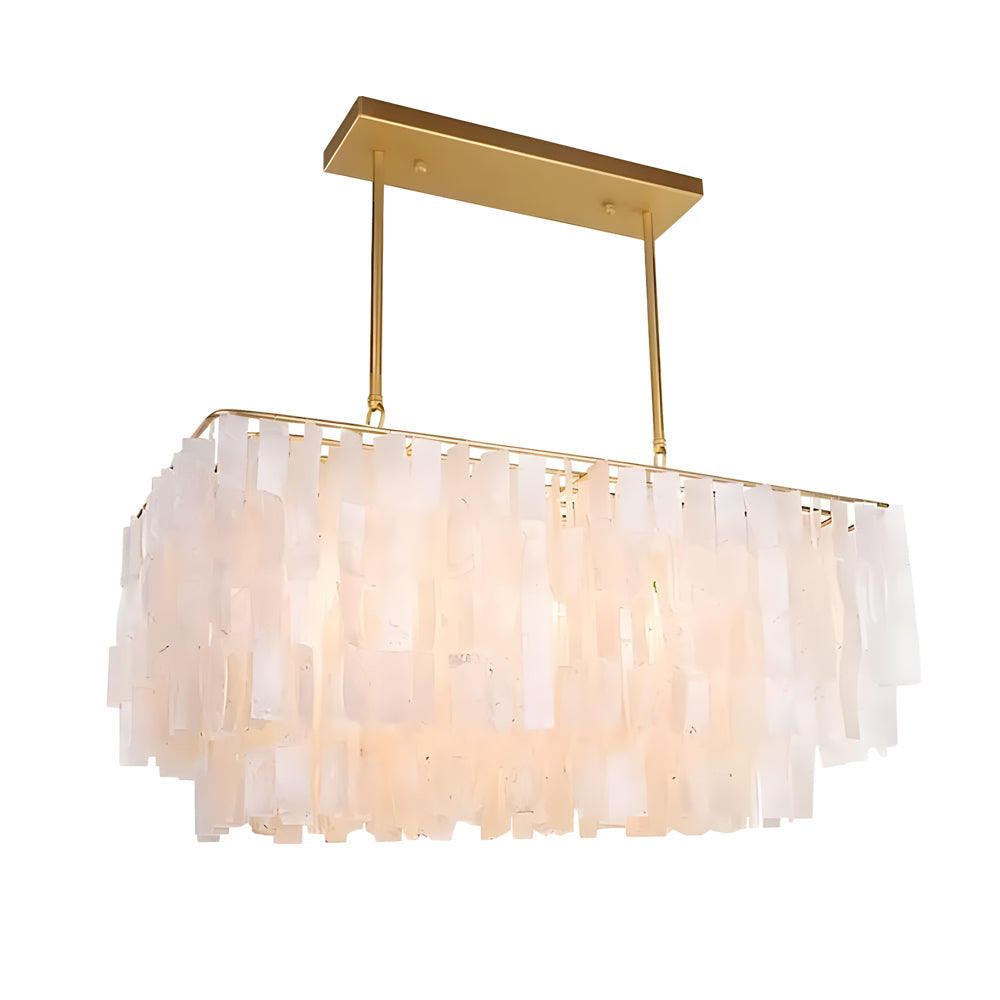 Capiz Shell Chandelier — Brass-Finish Metal, 3-Light LED, 30.3" Wide, Warm White 3000K