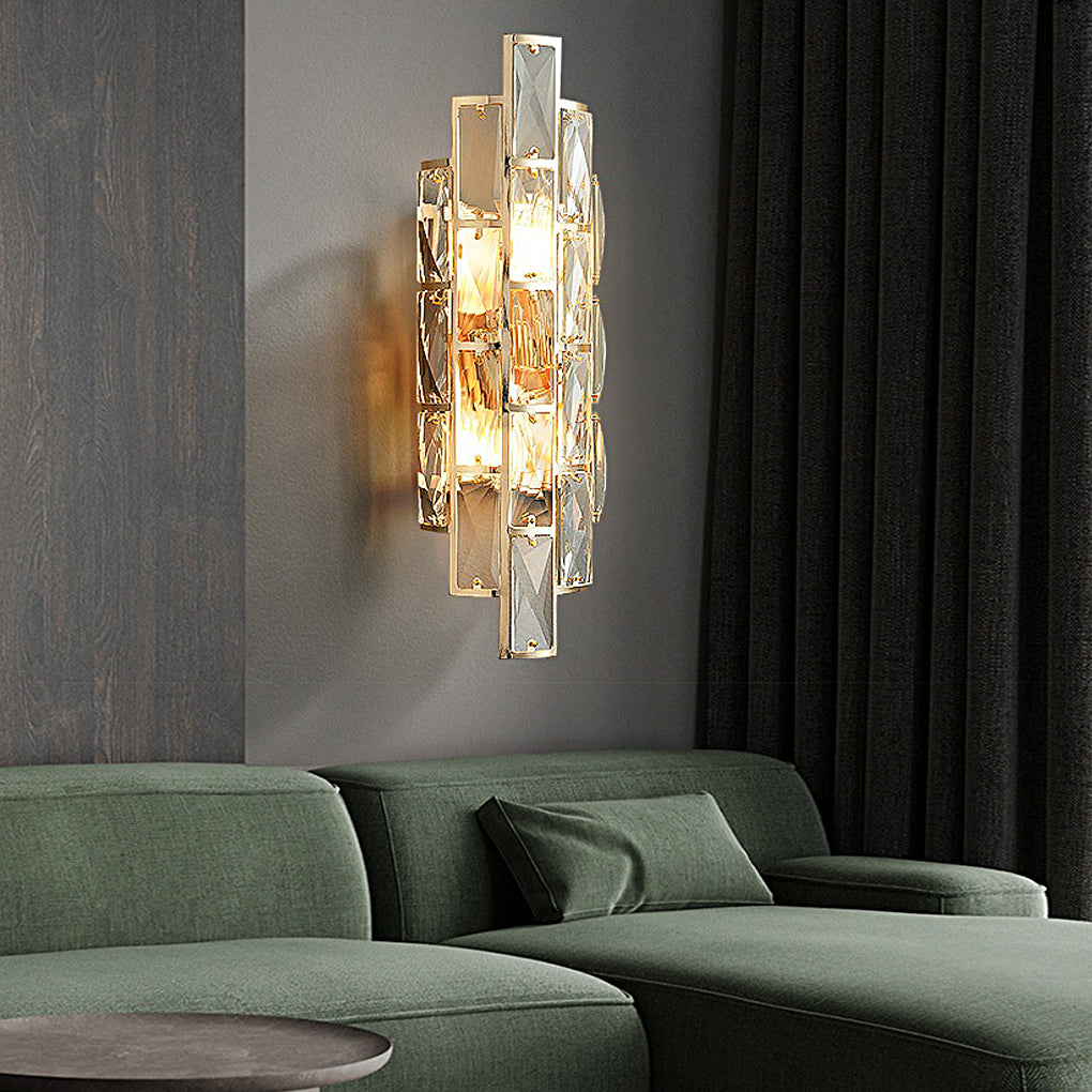 Postmodern Crystal Wall Sconce — Gold Iron, Three-Step Dimming, Round / Rectangular