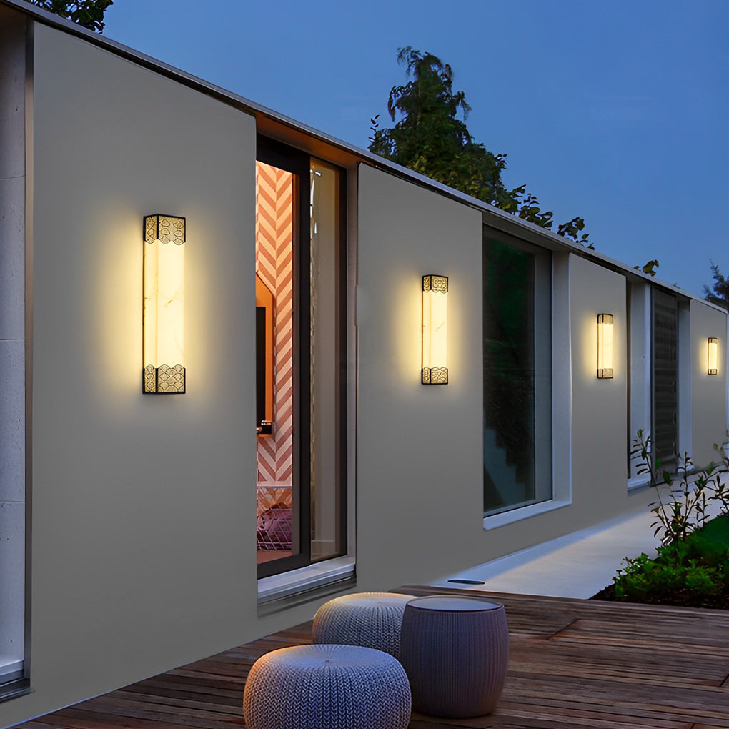 Vintage Rectangular Outdoor Wall Sconce — Stainless Steel & Resin, LED 20W, 3-Color Temperature, IP-Rated Weatherproof, 26" Height