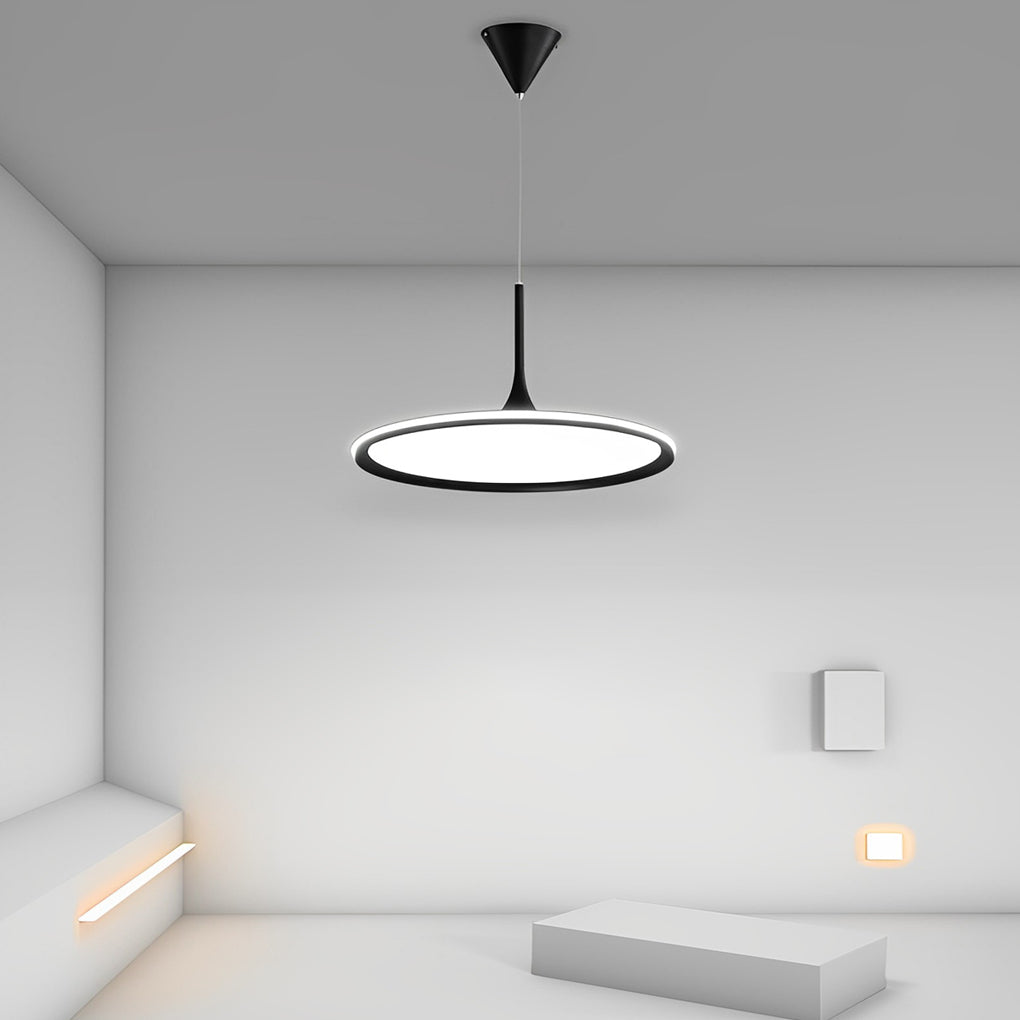 Minimalist Round Ultra-Thin LED Pendant — Aluminum, Silicone Light Guide, 16" Diameter, 3000K / 6000K