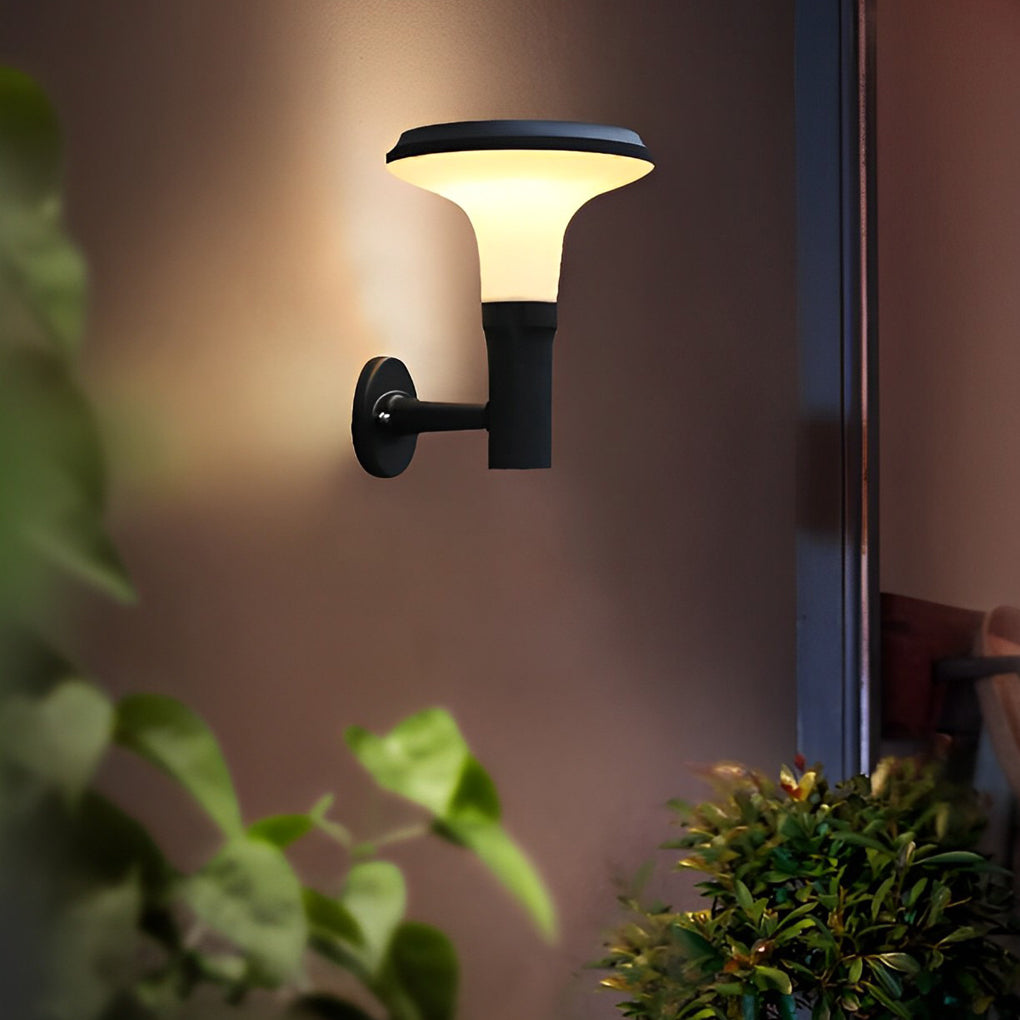 Modern Black Round Flower Solar Outdoor Wall Sconce — Aluminum, E27, IP65 Weatherproof, 10" Diameter