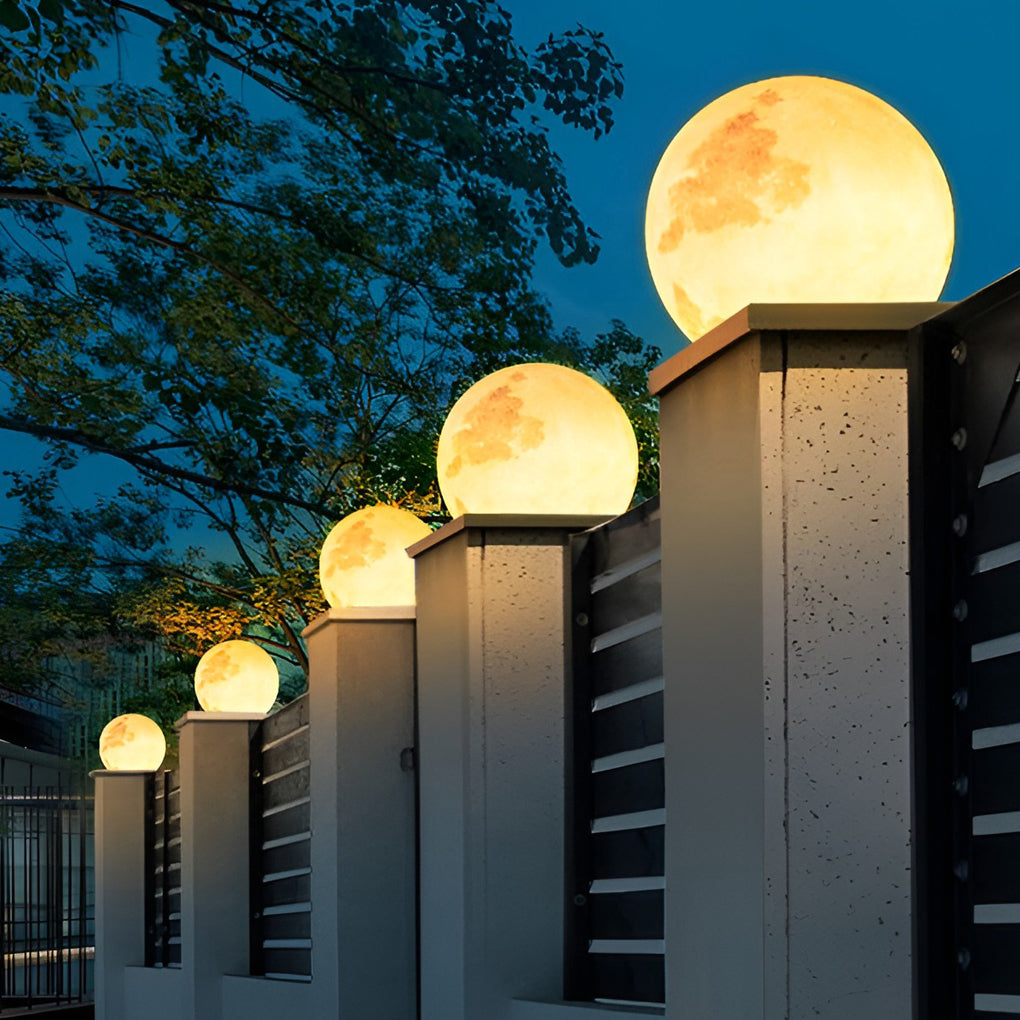Moon Outdoor Pillar Light — PE Resin, Solar / Hardwired, IP65 Weatherproof, 9.8"–15.7"