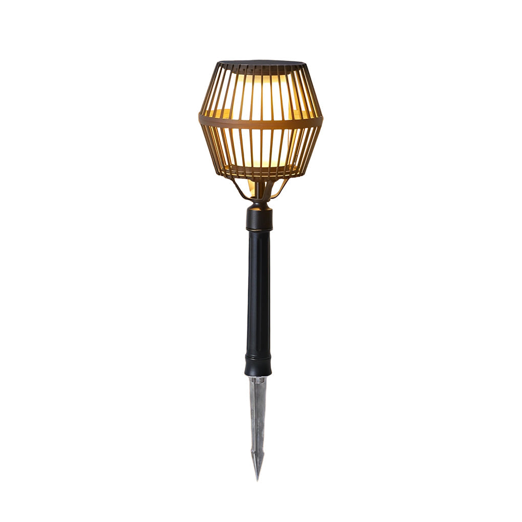Caged Solar Outdoor Path Lantern — Matte Black Die-Cast Aluminum, COB LED, Warm White 3000K, Solar / Electric, Weatherproof