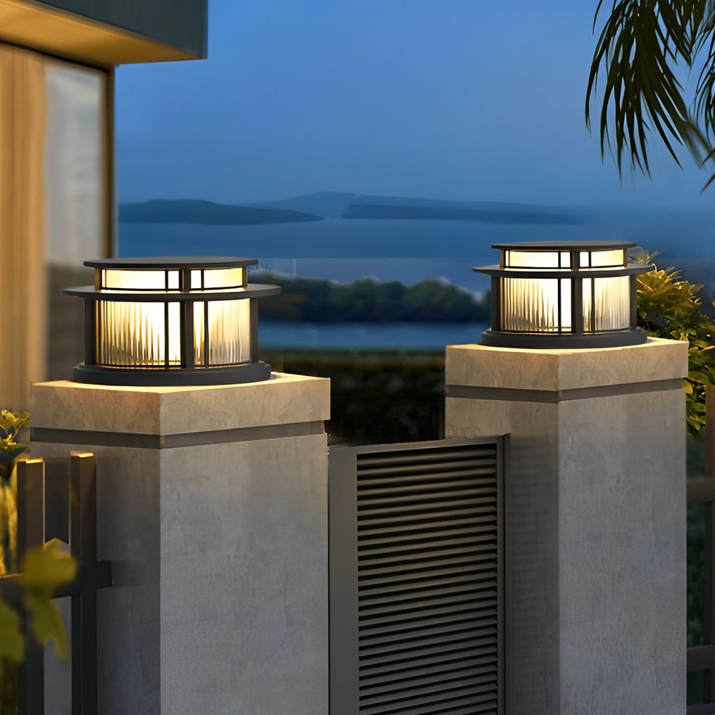 Modern Round Outdoor Pillar Light — Stainless Steel, Black, Solar or Wired, Three-Step Dimming, IP65 Weatherproof