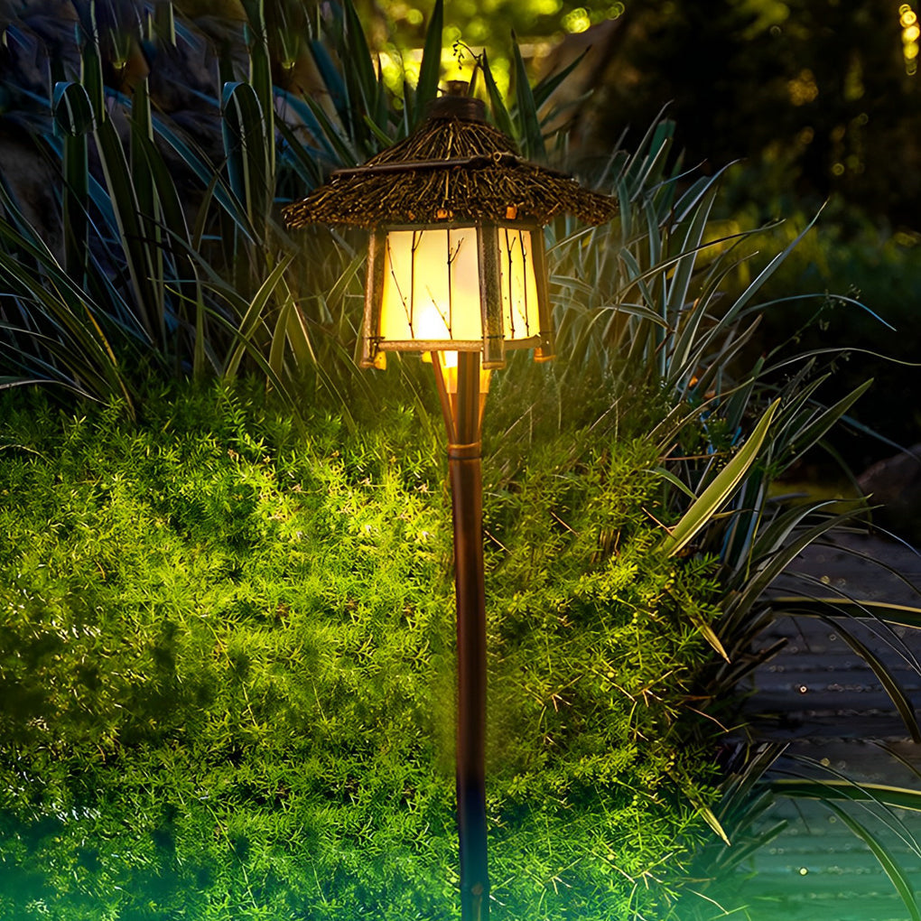 Branch Pattern Bamboo Lantern — Outdoor Hanging or Post Light, E27, Waterproof, 12" Rustic Farmhouse