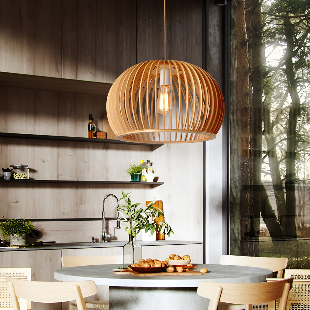 Semi-Circle Wooden Lantern Pendant — Wood, Modern Minimalist, E27, 13" or 18" Diameter