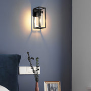 Rectangular Industrial Wall Sconce — Black Iron and Glass, E27, 5"W × 11"H