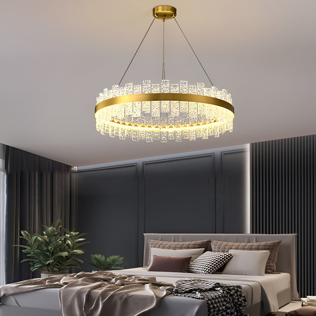 Round Crystal Chandelier — Gold Polished Metal and Glass, 3-Step Dimming, 48W–96W, 16"–31"