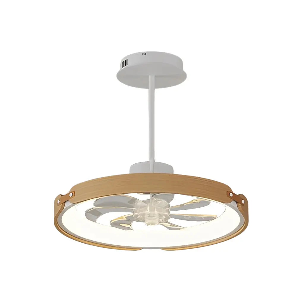 Modern Bladeless Ceiling Fans with Round Wood Design, LED Lighting, and 3-Step Dimming App Control Luxe