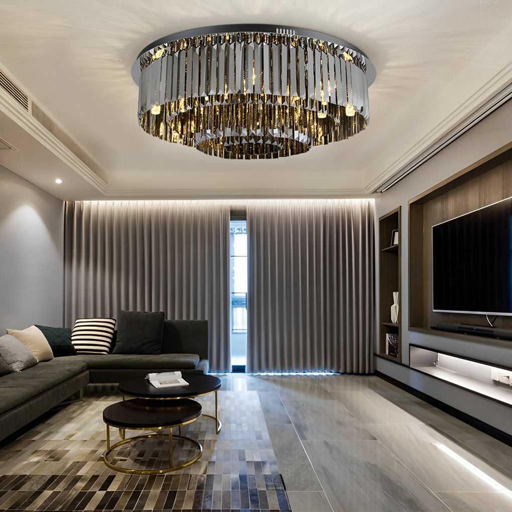 Multilayer Smoky Gray Crystal Flush Mount — Stainless Steel, Three-Step Dimming, 3000K/4500K/6000K, 19.7"/23.6"/31.5"