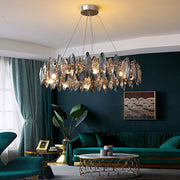 Oval Crystal Chandelier — Smoke Gray & Transparent K9 Crystal, Iron, LED, 3000K Warm White, 20"–39" Diameter