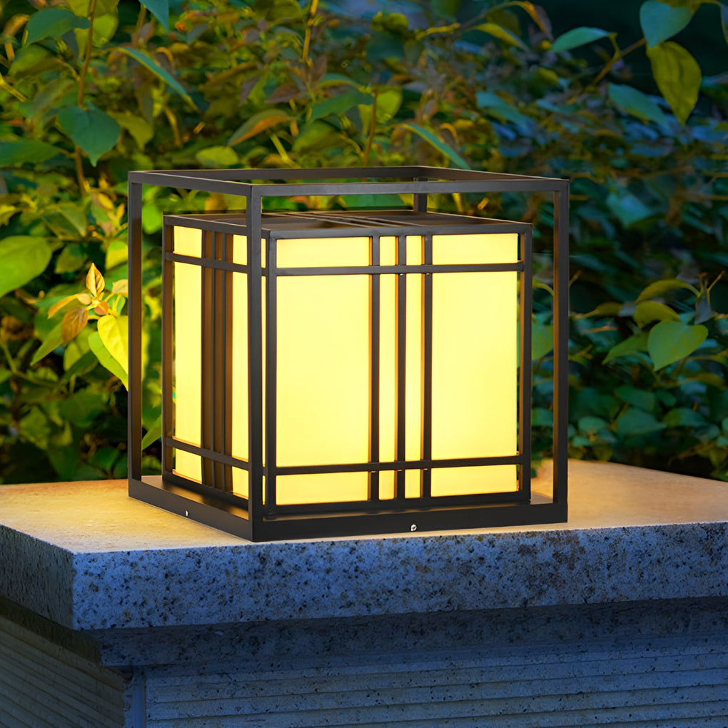 Square Outdoor Post Cap Light — Black Galvanized Steel, Imitation Marble Shade, LED, Waterproof, Hardwired