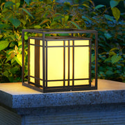 Square Outdoor Post Cap Light — Black Galvanized Steel, Imitation Marble Shade, LED, Waterproof, Hardwired