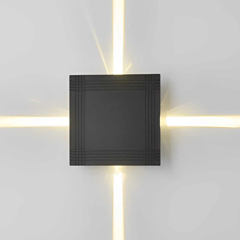 Cross Star Up/Down Outdoor Wall Sconce — Black Aluminum & Glass, 12W LED, IP54, Round or Square