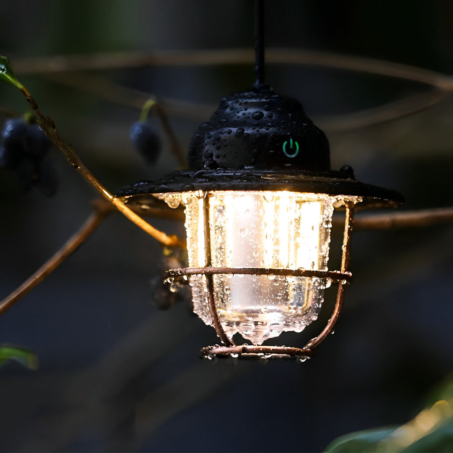 Retro Round LED Camping Lantern — Iron, ABS & PC, USB Rechargeable, 7 Lighting Modes, 2000mAh, Waterproof