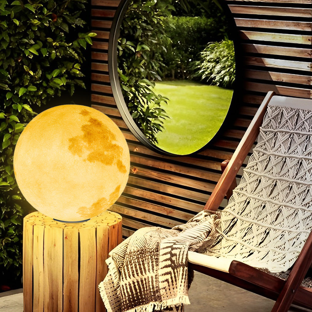 Moon Globe Outdoor Pier-Mount Post Light — Black Base, White Plastic Globe, Solar / Hardwired, IP55, Remote Control