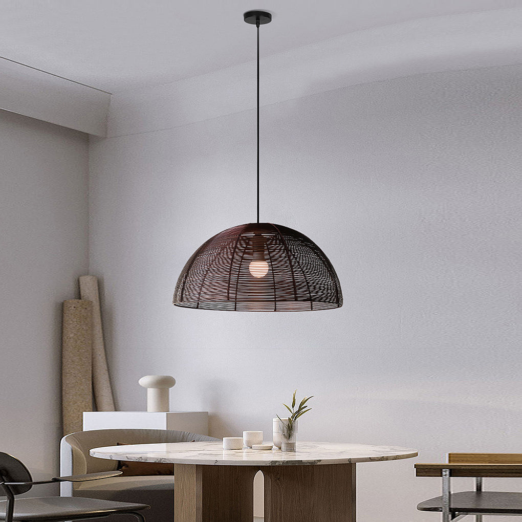 Semicircular Woven Iron Chandelier — Rustic Modern, 20" Diameter, Dining Room Pendant
