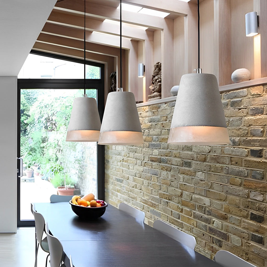 Minimalist Industrial Pendant Light — Resin Cement, Conical / Cylindrical / Drum, E27, 3000K Warm White