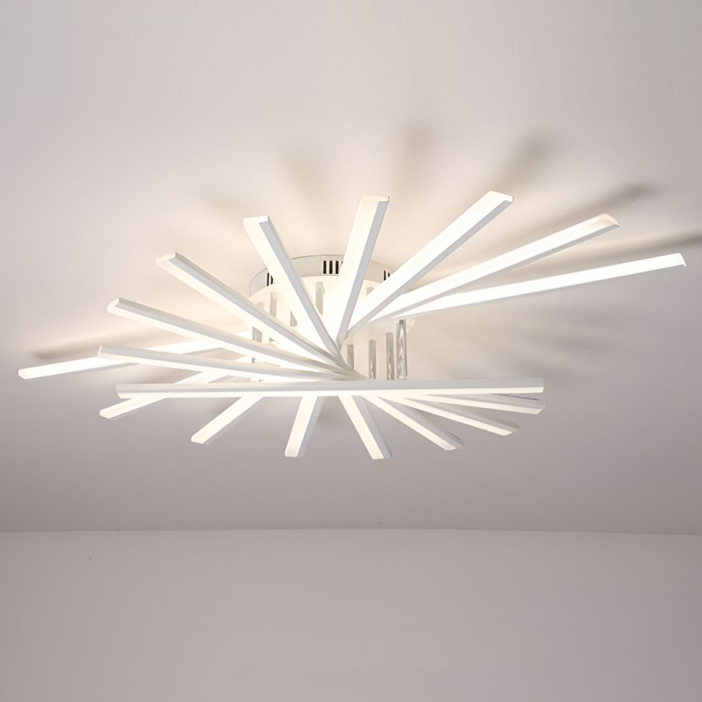 Modern Minimalist Strip LED Semi-Flush Chandelier — Iron and Acrylic, White, Stepless Dimming, Remote Control, 7- or 9-Light