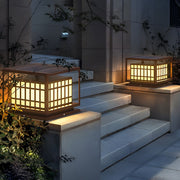 Modern Square Outdoor Pillar Light — Stainless Steel, Brown, LED, IP65 Weatherproof, 3000K Warm White