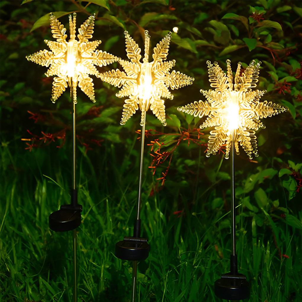 Snowflake Solar Lawn Lights, 2-Pack — Acrylic & Stainless Steel, LED Warm White, IP65, 8" Diameter