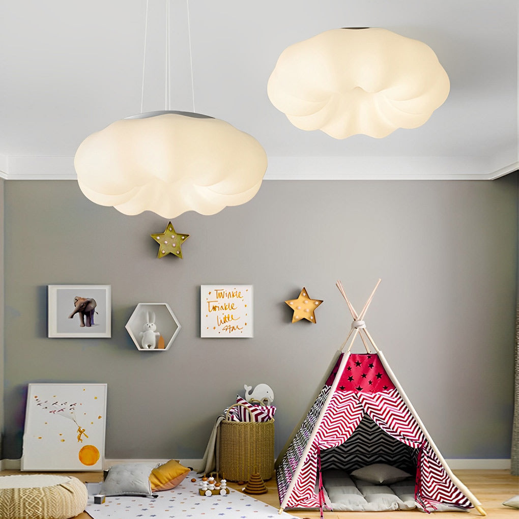 Pumpkin Cloud Pendant — White Iron, Stepless Dimming LED, 3-Color Temp, Remote Control, 12" or 18"